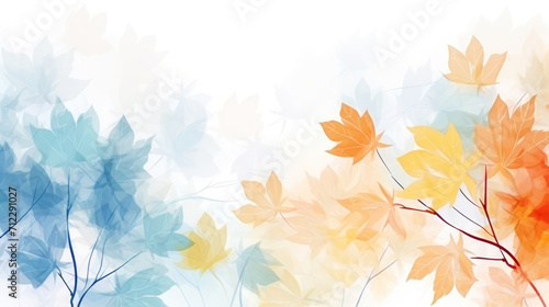 Maple leaves transparent watercolour background. Pastel colour palette. Generative AI