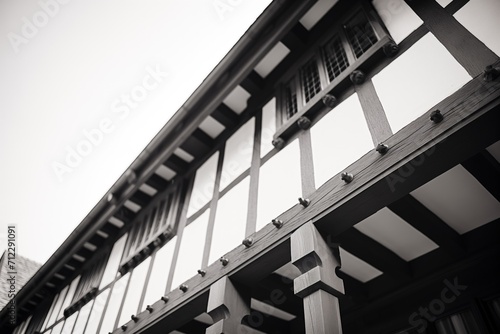 closeup of black and white tudor timber framing
