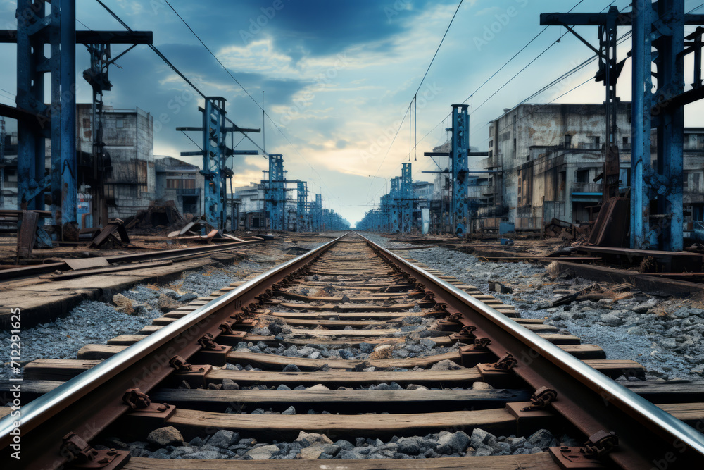 Railway infrastructure outdoors. Close up. Beautiful view