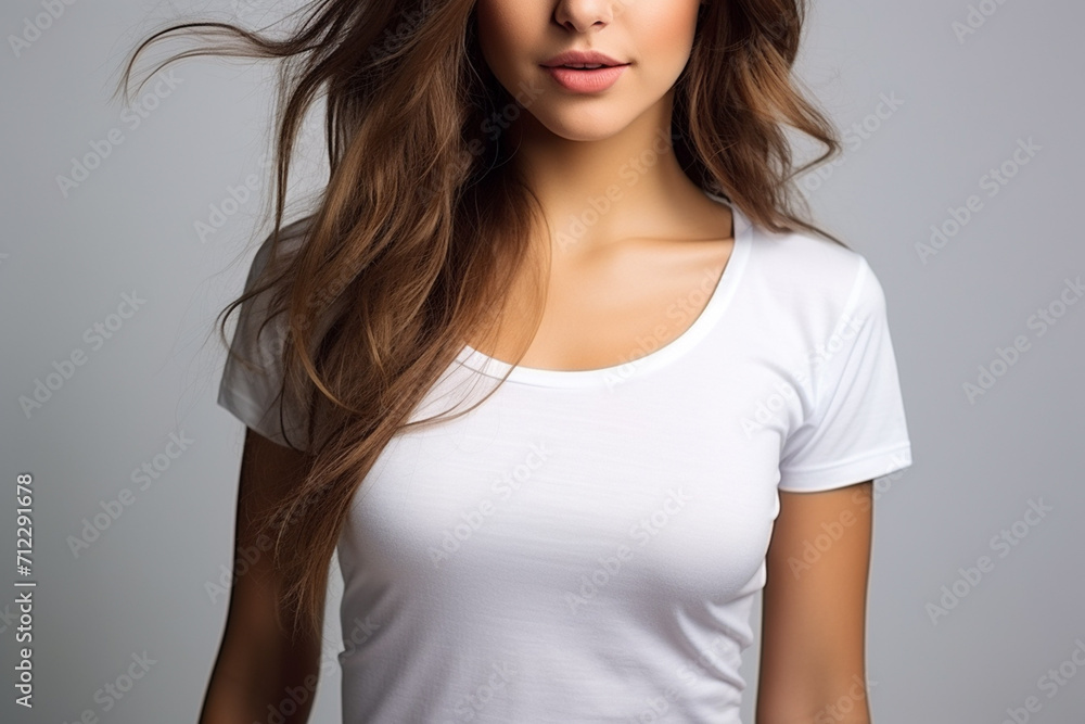 Fototapeta premium Woman in White Tshirt Mockup created with Generative AI