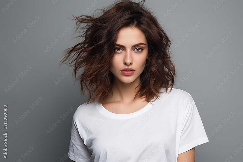 Woman in White Tshirt Mockup created with Generative AI Woman in White Tshirt Mockup created with Generative AI