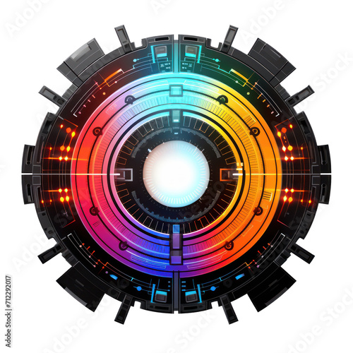 RGB hud circular tech element isolated on transparent background