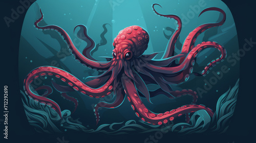 Realistic flat art of Kraken sea beast monster photo