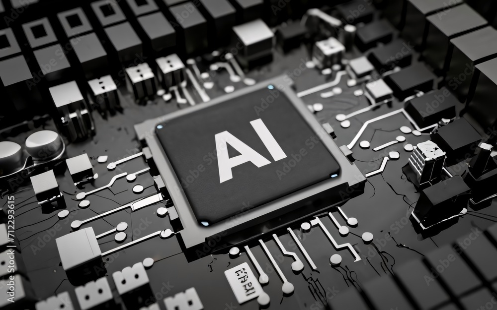 Artificial intelligence micro chip with text Artificial intelligence micro chip with text