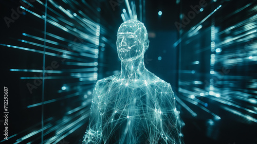 Artificial intelligence generates its own likeness in the form of an illuminated human figure in white green