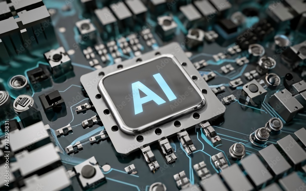 Artificial intelligence micro chip with text Artificial intelligence micro chip with text
