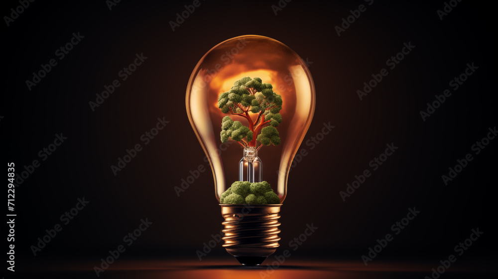Light bulb with a tree inside close-up, no people Light bulb with a tree inside close-up, no people