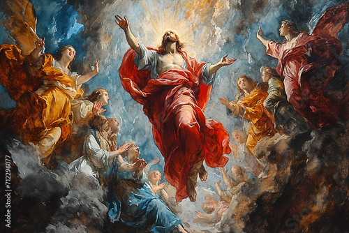the ascension of jesus christ, watercolor painting, photo