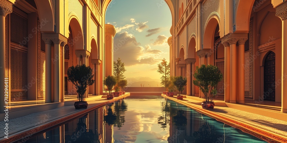 Arabian luxury palace in the desert - obrazy, fototapety, plakaty 