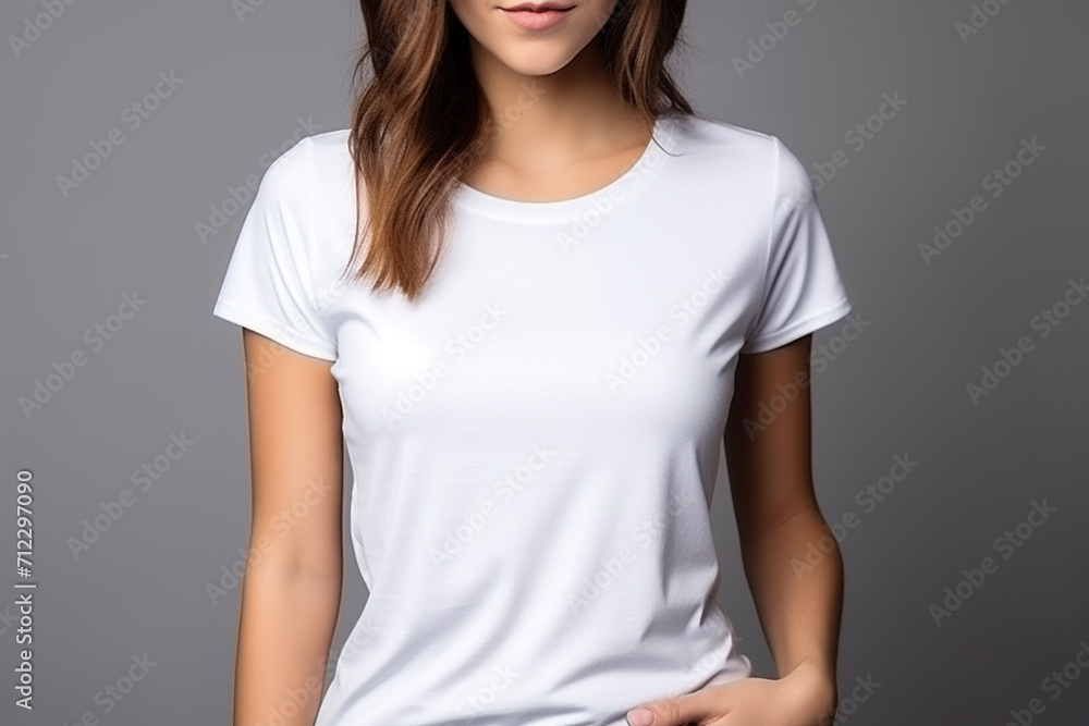 Woman in White Tshirt Mockup created with Generative AI Woman in White Tshirt Mockup created with Generative AI