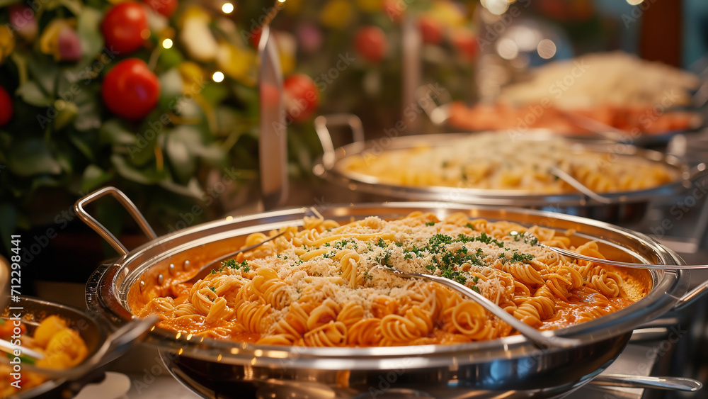 Creamy Delight: Spaghetti at a Luxury Buffet Creamy Delight: Spaghetti at a Luxury Buffet