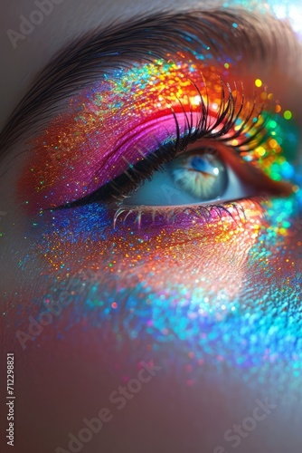 Close up bright rainbow makeup photo