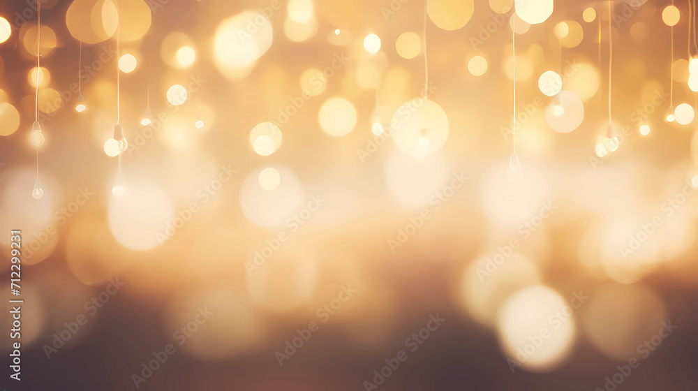 Fototapeta premium Abstract cream background with blurry festival lights and outdoor celebration bokeh