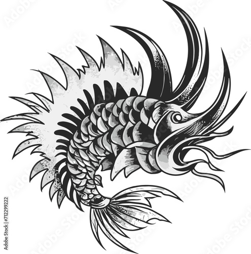 Koi fish doodle drawing hand drawn on chalkboard texture