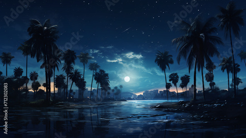 Palm trees at night