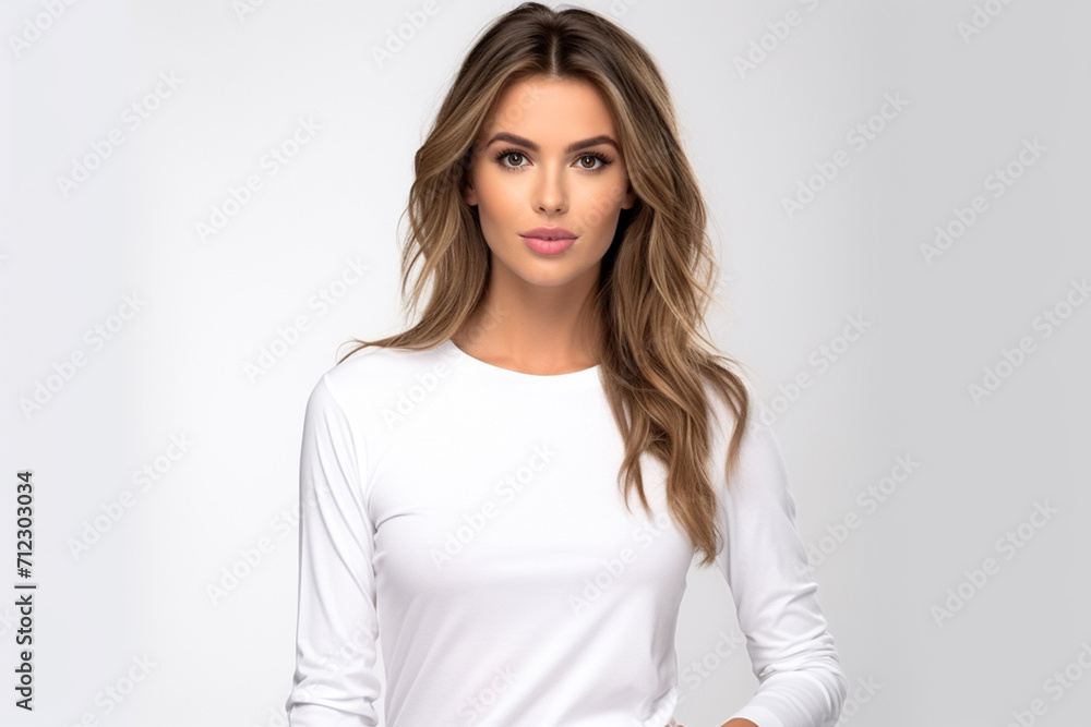 Woman in White Tshirt Mockup created with Generative AI Woman in White Tshirt Mockup created with Generative AI