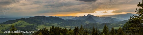 Beautiful panorama of the Pieniny Mountains.  Sunset over Three Crowns Peak © gkrphoto