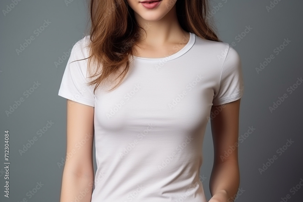 Woman in White Tshirt Mockup created with Generative AI Woman in White Tshirt Mockup created with Generative AI