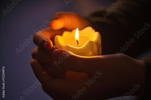 Candle Held Close Casting A Warm Glow Symbol Of Focus And Strength. Сoncept Candlelight Meditation, Inner Peace, Strength In Stillness, Focus And Clarity