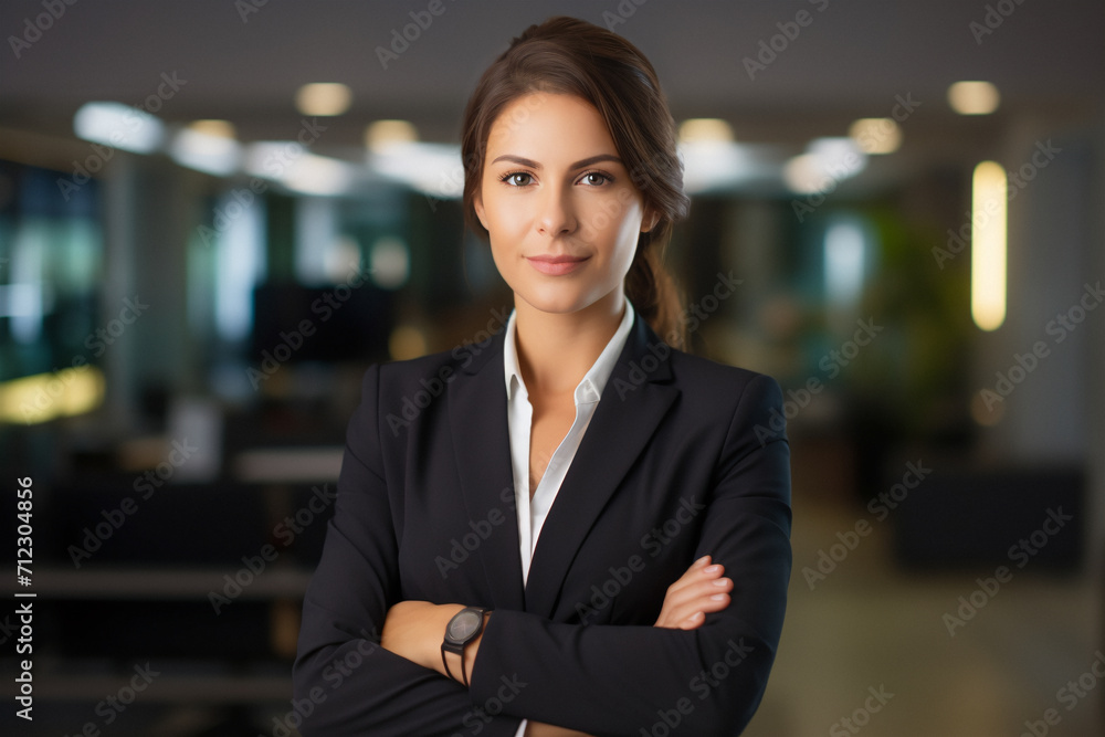 Business woman. Portrait of a caucasian, beautiful, young and happy woman in a suit standing in a modern office. Smiling female manager looking at the camera in a workplace Business woman. Portrait of a caucasian, beautiful, young and happy woman in a suit standing in a modern office. Smiling female manager looking at the camera in a workplace