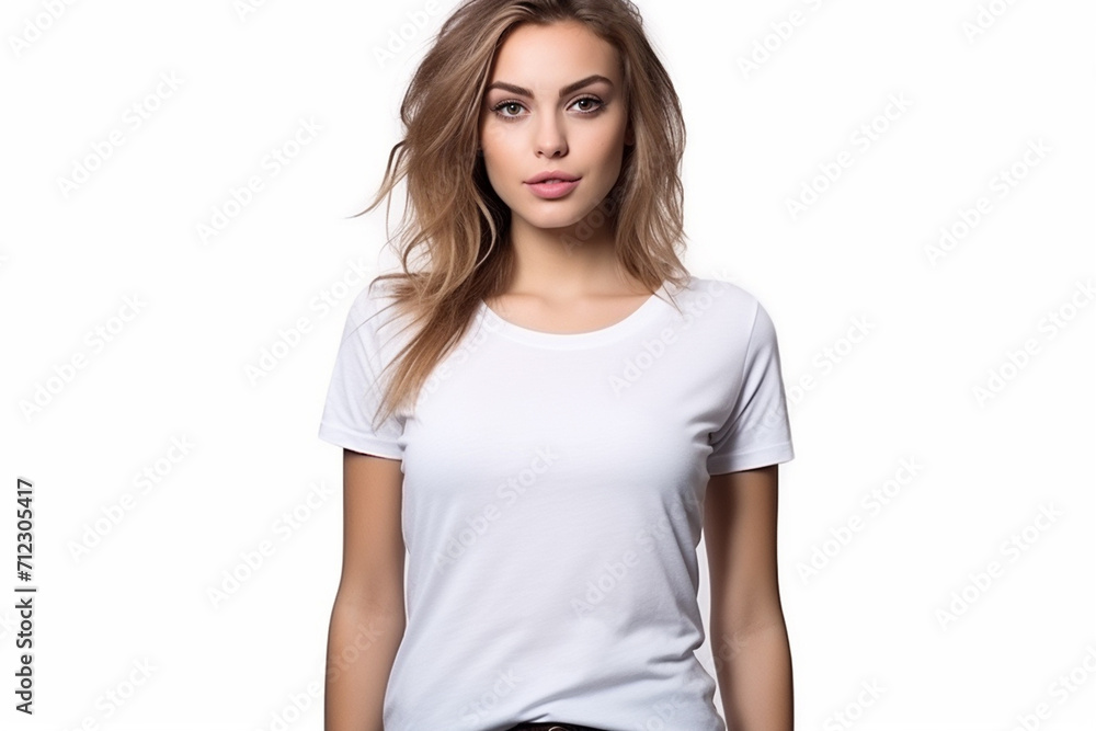 Woman in White Tshirt Mockup created with Generative AI Woman in White Tshirt Mockup created with Generative AI