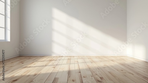 A blank room with a white painted wall and light wooden herringbone floor, giving a clean and spacious feel.