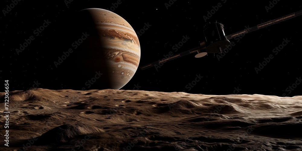 space probe exploring Jupiters moon - obrazy, fototapety, plakaty 