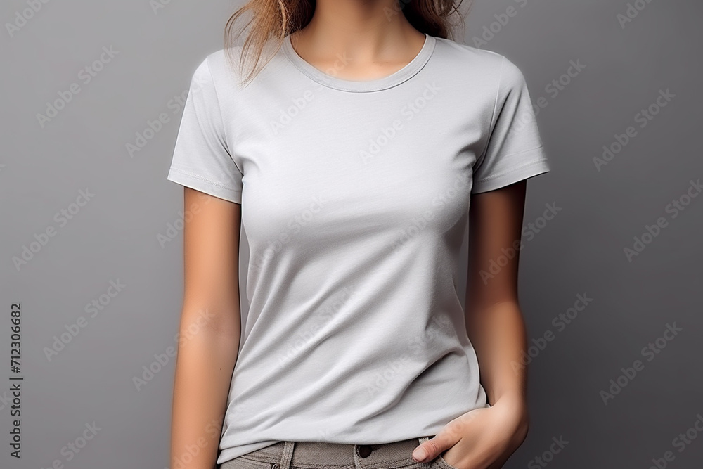 Obraz premium Woman in White Tshirt Mockup created with Generative AI