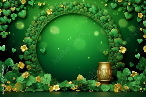 Banner consisting from traditional species shamrock in leaves for celebration holiday st Patrick's day, Ai generated photo