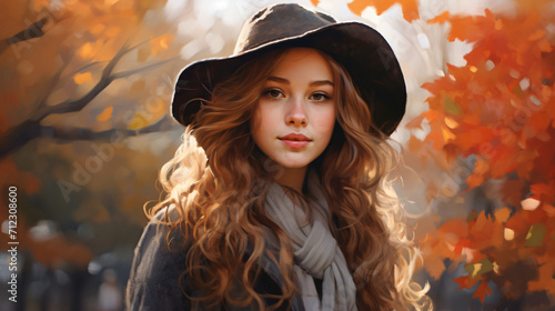 Portrait of a girl in autumn park