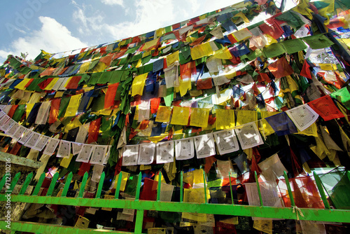 Prayer flags outside Drikung Kagyu Gompa Buddhist Monastery, Rewalsar, Nagar, Mandi, Himachal Pradesh, India, Asia photo