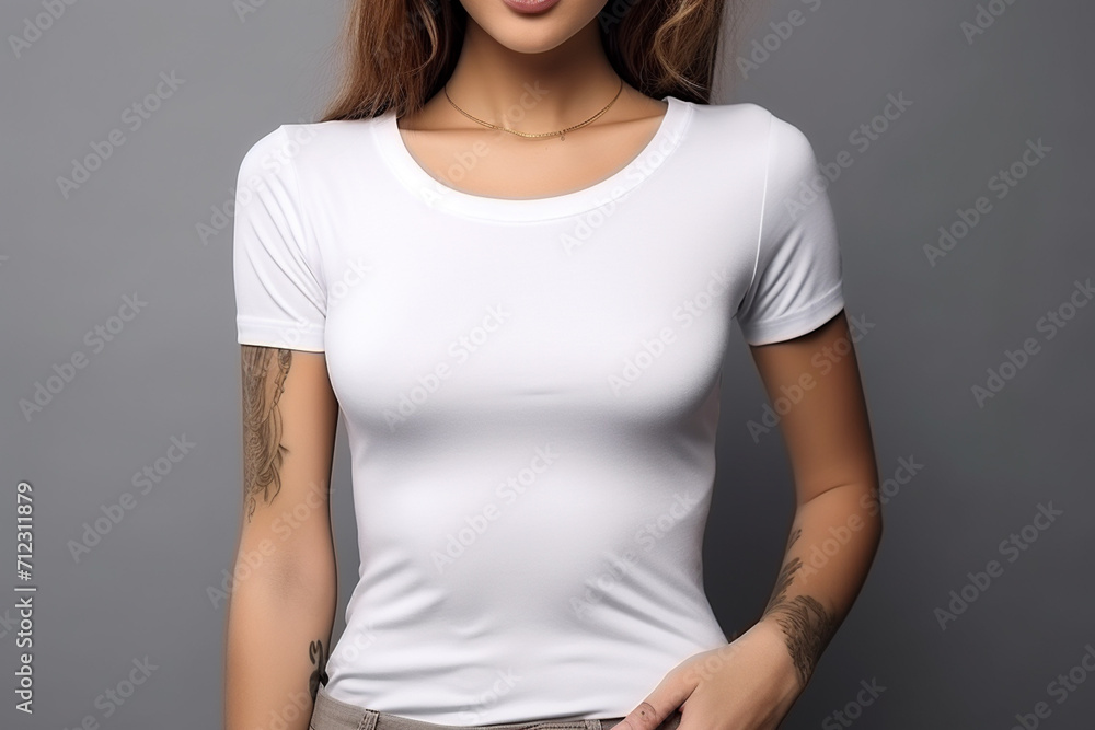 Woman in White Tshirt Mockup created with Generative AI Woman in White Tshirt Mockup created with Generative AI