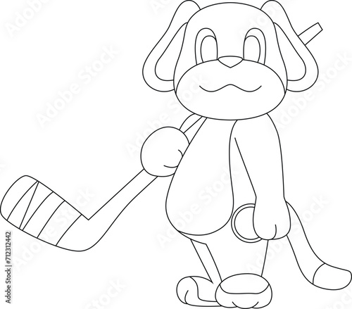 Canvas Print Dog Ice hockey Ice hockey stick Sports Animal Vector Graphic Art Illustration