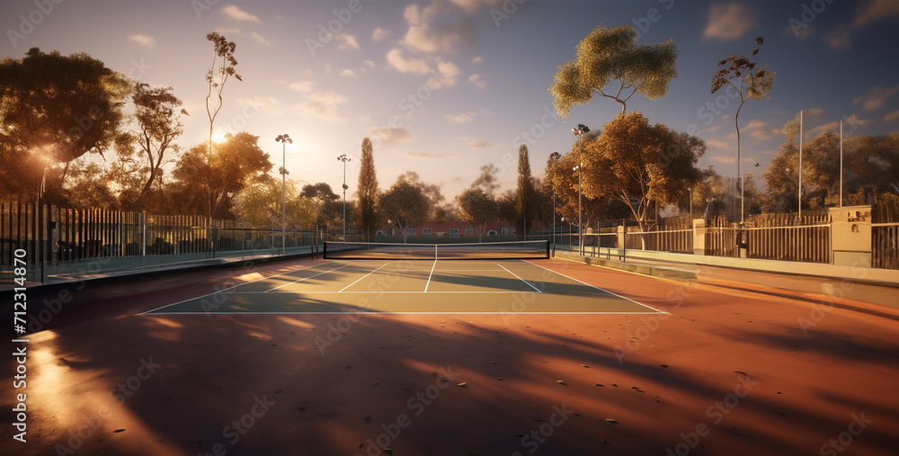 tennis playground  sunset in the city