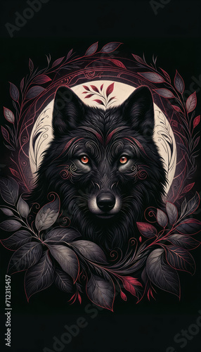 Black wolf with glowing red eyes