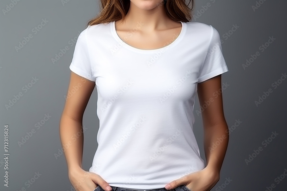 Woman in White Tshirt Mockup created with Generative AI Woman in White Tshirt Mockup created with Generative AI