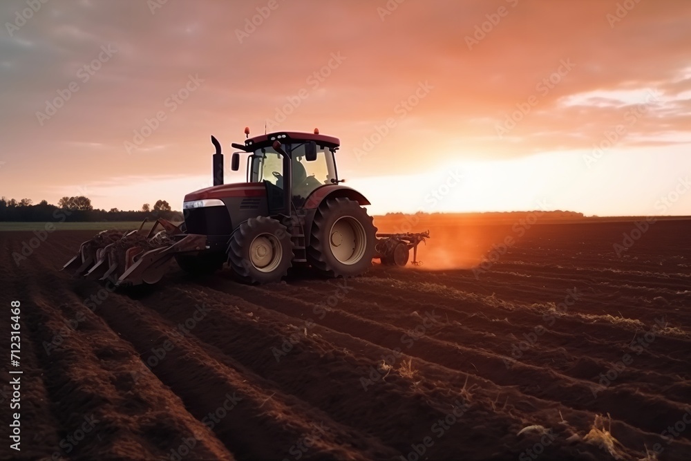 Obraz premium Rural Symphony: Agricultural Workers and Tractors in Action, Ploughing the Fields, Agriculture, Farming, Rural Life, Agricultural Workers, Tractors, Ploughing, Fields,