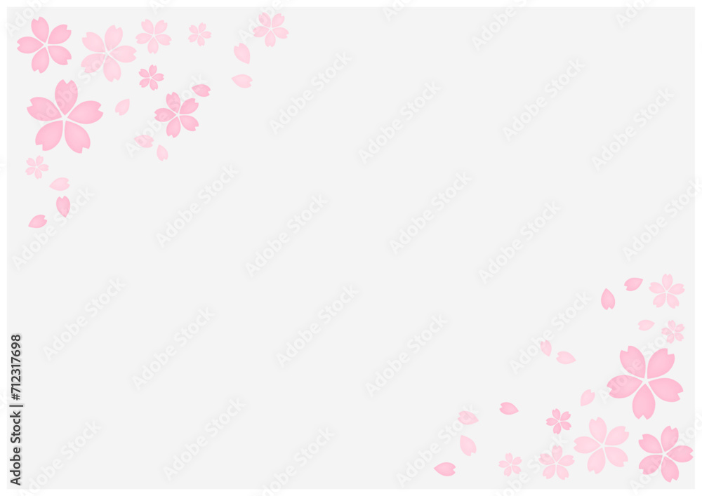 桜が美しい桜の花の散る春の和風フレーム背景5薄色