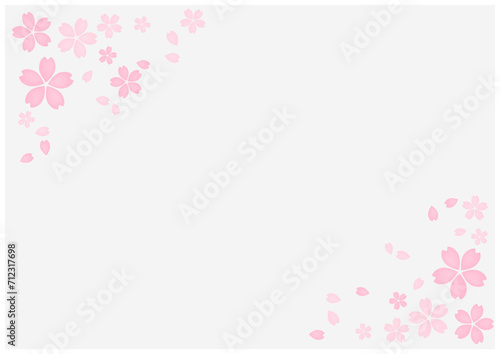 桜が美しい桜の花の散る春の和風フレーム背景5薄色