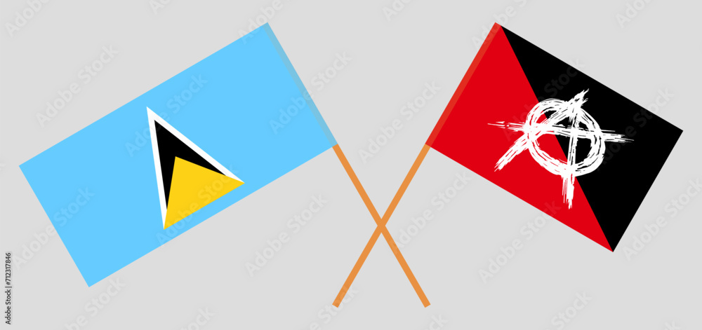 Crossed flags of Lesotho and anarchy. Official colors. Correct proportion Crossed flags of Lesotho and anarchy. Official colors. Correct proportion