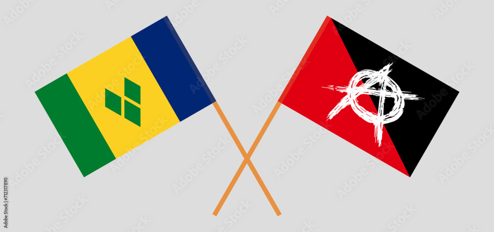 Crossed flags of Saint Vincent and the Grenadines and anarchy. Official colors. Correct proportion Crossed flags of Saint Vincent and the Grenadines and anarchy. Official colors. Correct proportion