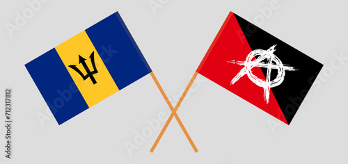 Crossed flags of Barbados and anarchy. Official colors. Correct proportion