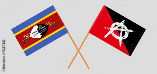 Crossed flags of Eswatini and anarchy. Official colors. Correct proportion