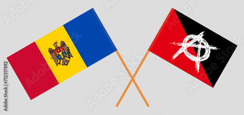 Crossed flags of Moldova and anarchy. Official colors. Correct proportion