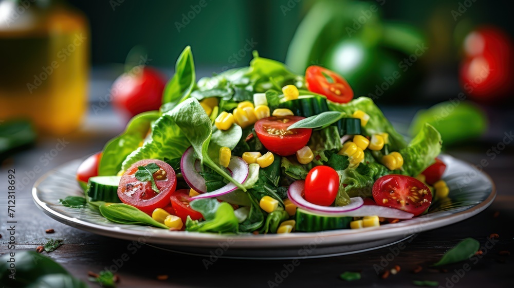 Green salad made from a mixture of green leaves and vegetables. Diet food. Food photography Green salad made from a mixture of green leaves and vegetables. Diet food. Food photography