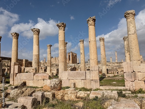 ancient Roman structures in Jerash city,Gerasa, Jordan, hippodrom, amphiteatre,theatres and columns of the ancient Roman civilization made out of sand and marble stone