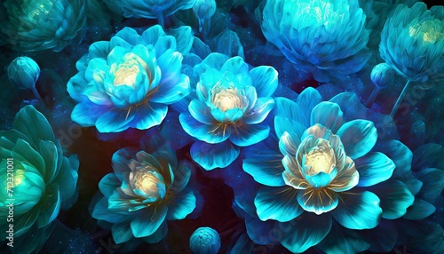 Background consisting of beautiful luminous flowers in shades of blue © dugu
