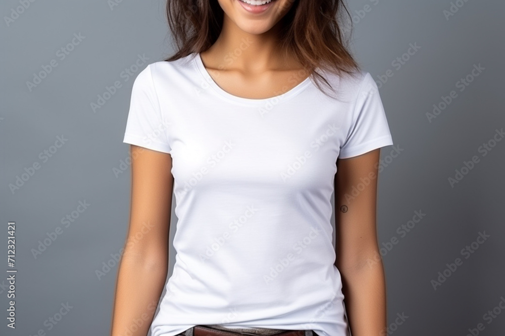 Obraz premium Woman in White Tshirt Mockup created with Generative AI
