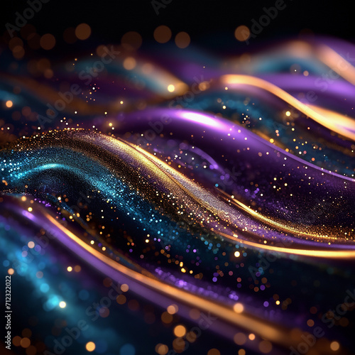 Glitter Purple Wave Stripes Design. Shiny moving lines design element with bokeh effect background © Lenka_X