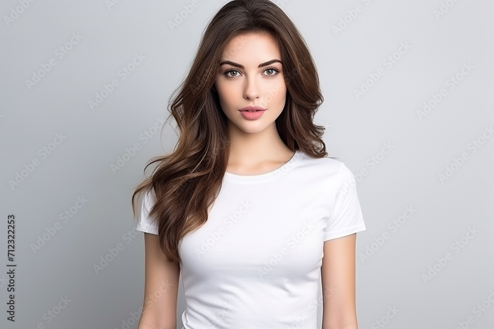 Woman in White Tshirt Mockup created with Generative AI Woman in White Tshirt Mockup created with Generative AI